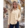 Zeagoo Womens Waffle Knit Shacket Collared Button Down Shirts Casual Long Sleeve Lightweight Blouses Tops with Pocket(Beige)