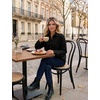 Zeagoo Womens Waffle Knit Shacket Collared Button Down Shirts Casual Long Sleeve Lightweight Blouses Tops with Pocket(Black)