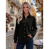 Zeagoo Womens Waffle Knit Shacket Collared Button Down Shirts Casual Long Sleeve Lightweight Blouses Tops with Pocket(Black)