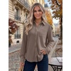 Zeagoo Womens Waffle Knit Shacket Collared Button Down Shirts Casual Long Sleeve Lightweight Blouses Tops with Pocket(Khaki)