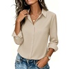Womens Button Down Shirt Classic Fit Dress Shirt Work Business Casual Long Sleeve Blouse Tops(Khaki)