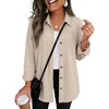 Zeagoo Womens Waffle Knit Shacket Collared Button Down Shirts Casual Long Sleeve Lightweight Blouses Tops with Pocket(01-apricot)