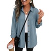 Zeagoo Womens Waffle Knit Shacket Collared Button Down Shirts Casual Long Sleeve Lightweight Blouses Tops with Pocket(Clear Blue)