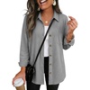 Zeagoo Womens Waffle Knit Shacket Collared Button Down Shirts Casual Long Sleeve Lightweight Blouses Tops with Pocket(Grey)