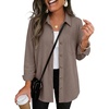 Zeagoo Womens Waffle Knit Shacket Collared Button Down Shirts Casual Long Sleeve Lightweight Blouses Tops with Pocket(Khaki)