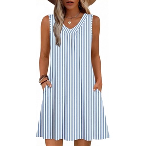 Zeagoo Summer Dresses for Women 2026 Sleeveless Dress V Neck Tank Dress Pleated Floral Tshirt Sundresses with Pockets(Tw399)