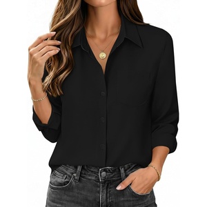 Zeagoo Womens Button Down Shirt Long Sleeve Work Blouse with Pocket | Business Clothing, Dressy Casual Shirts, Floral Blouse, Solid Color Office Wear(C-black)