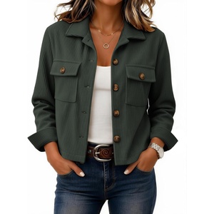 Zeagoo Womens Fashion Cropped Jacket Corduroy Button Down Long Sleeve Shirt | Crop Top, Trendy Outfits, Fall Winter Coats(Army Green)
