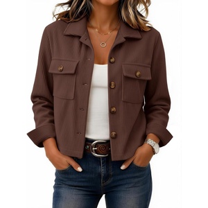 Zeagoo Womens Fashion Cropped Jacket Corduroy Button Down Long Sleeve Shirt | Crop Top, Trendy Outfits, Fall Winter Coats(Brown)
