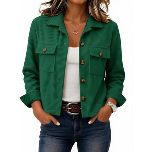 Zeagoo Womens Fashion Cropped Jacket Corduroy Button Down Long Sleeve Shirt | Crop Top, Trendy Outfits, Fall Winter Coats(Dark Green)