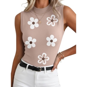Zeagoo Womens Sleeveless Tops Turtleneck Sweater Business Casual Outfits | Mock Neck Tops for Women Slim Fit Tank Top Sleeveless Sweater Dressy Casual Basic Business Work Summer Outfits(White Floral Gray)