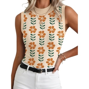 Zeagoo Womens Sleeveless Tops Turtleneck Sweater Business Casual Outfits | Mock Neck Tops for Women Slim Fit Tank Top Sleeveless Sweater Dressy Casual Basic Business Work Summer Outfits(Floral Apricot)
