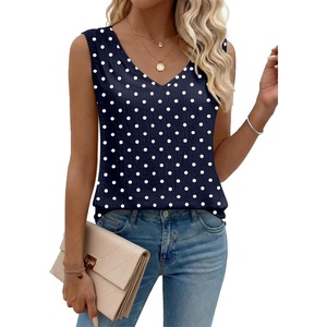 Zeagoo Womens Tank Tops Pleated V Neck Business Casual Sleeveless Shirts Trendy Dressy Textured Summer Work Blouse(Jh379 Polka Dots)