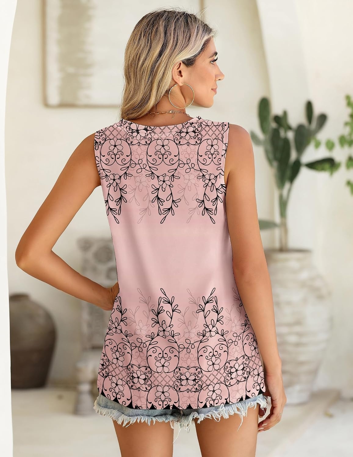 image:imageZeagoo Summer Tank Top for Women 2026 Pleated High Neck Tops Loose Fit Flowy Dressy Tunic Sleeveless ShirtsBsf190