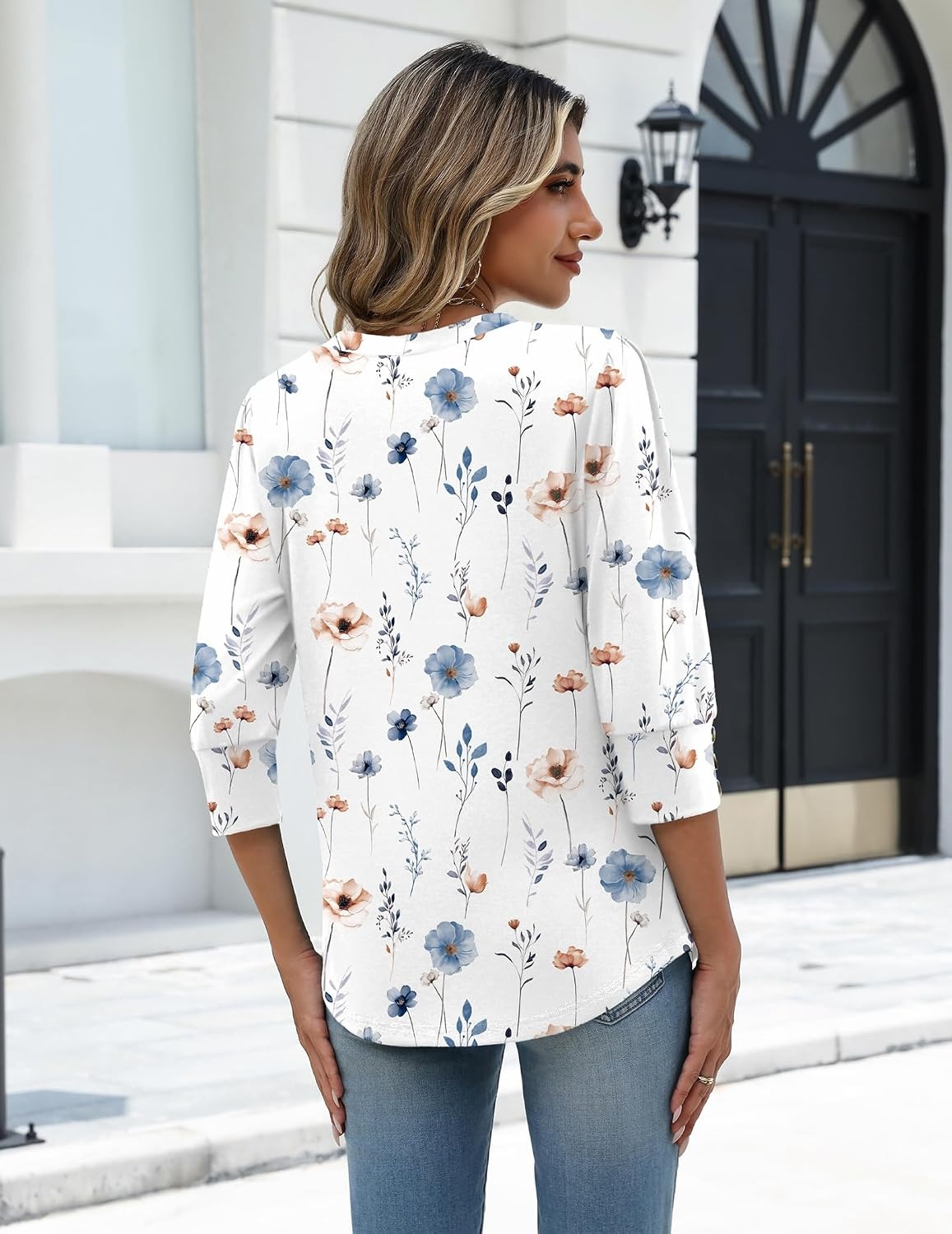 image:imageZeagoo Womens 34 Sleeve V Neck T Shirts Dressy Casual Tops Business Work Tops Going Out Blouse Early Fall Fashion Outfits Soft Basic Tee01bf290