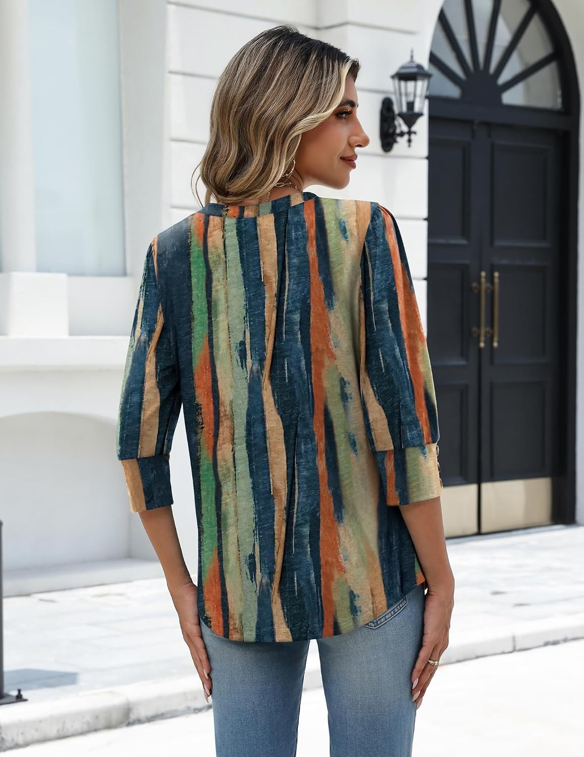 image:imageZeagoo Womens 34 Sleeve V Neck T Shirts Dressy Casual Tops Business Work Tops Going Out Blouse Early Fall Fashion Outfits Soft Basic Tee01cx289