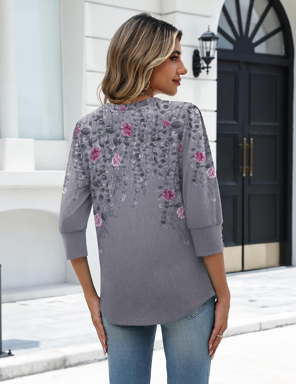 image:imageZeagoo Womens 34 Sleeve V Neck T Shirts Dressy Casual Tops Business Work Tops Going Out Blouse Early Fall Fashion Outfits Soft Basic Tee01hf36