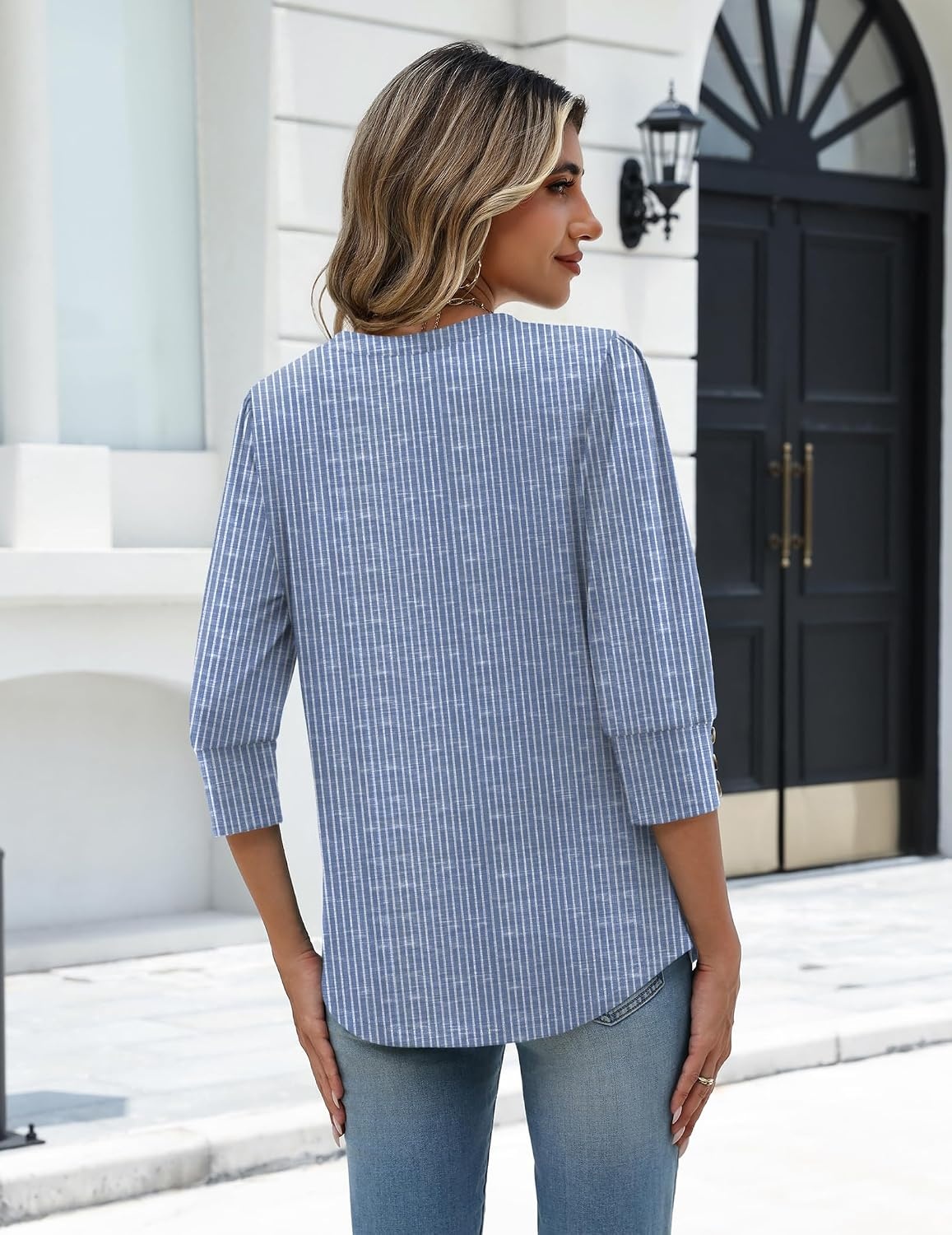 image:imageZeagoo Womens 34 Sleeve V Neck T Shirts Dressy Casual Tops Business Work Tops Going Out Blouse Early Fall Fashion Outfits Soft Basic Tee01tz273