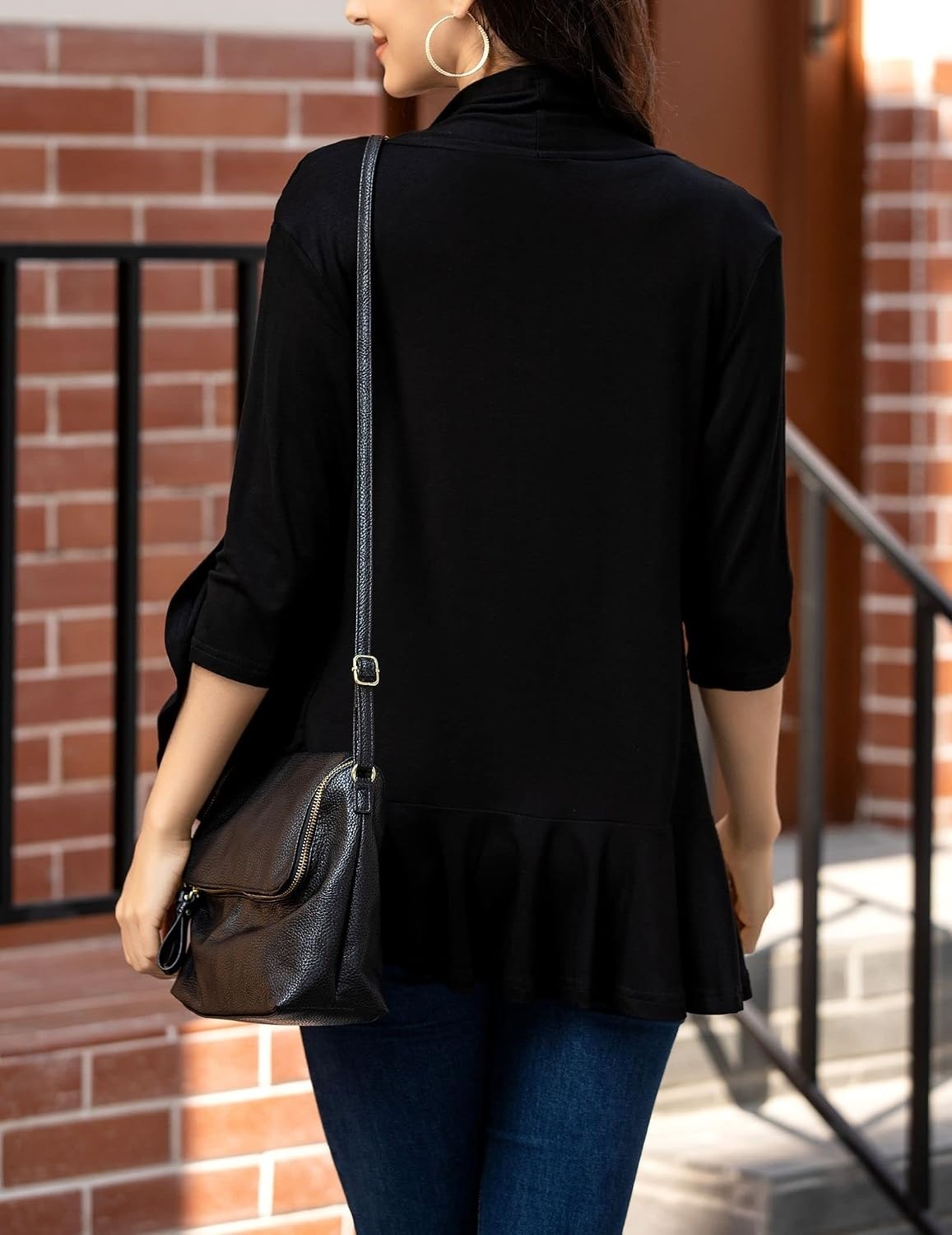 image:imageZeagoo Womens Open Front Cardigan 2026 Spring Summer Lightweight 34 Sleeve Draped Ruffles Cardigans S3XLBlack