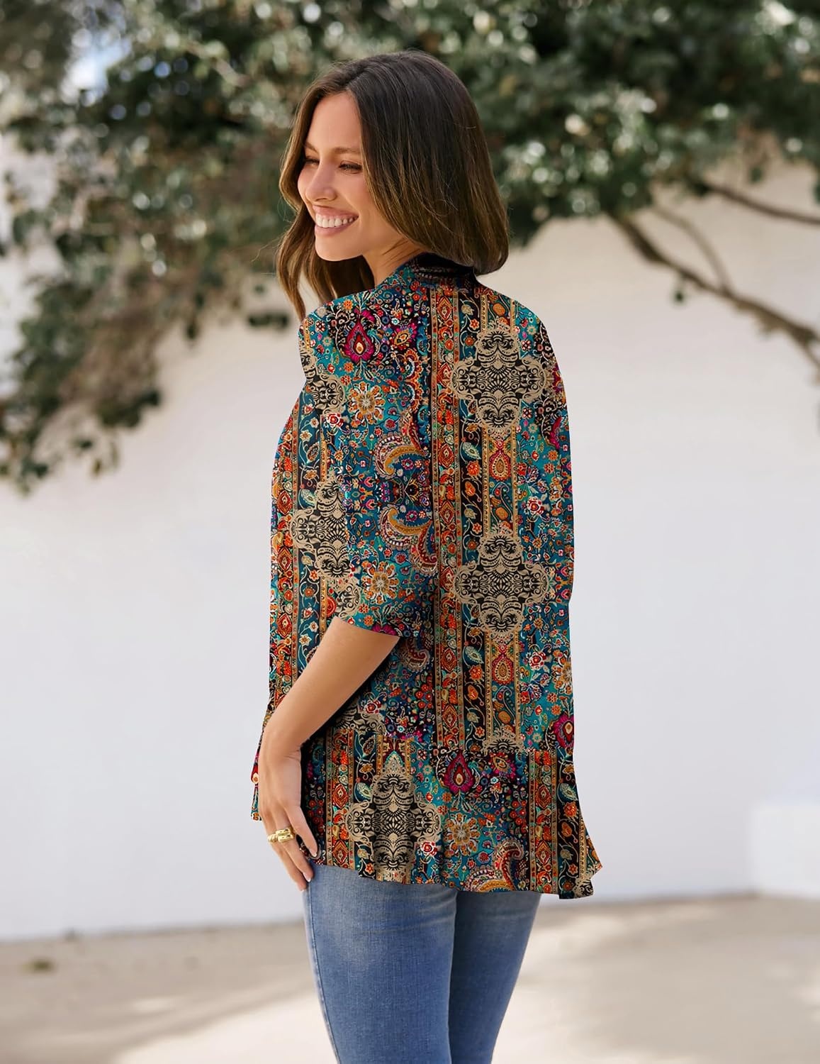 image:imageZeagoo Womens Open Front Cardigan 2026 Spring Summer Lightweight 34 Sleeve Draped Ruffles Cardigans S3XLMulticolor 721