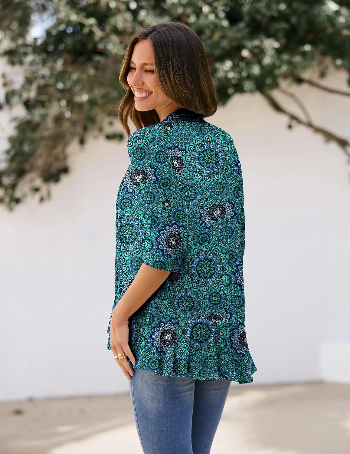 image:imageZeagoo Womens Open Front Cardigan 2026 Spring Summer Lightweight 34 Sleeve Draped Ruffles Cardigans S3XLMulticolor 858