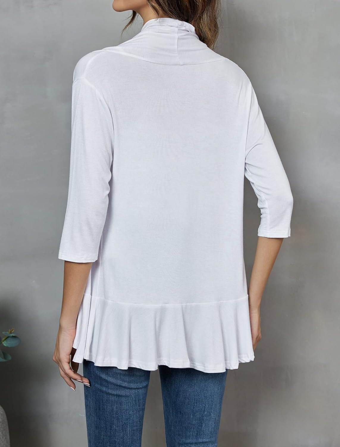 image:imageZeagoo Womens Open Front Cardigan 2026 Spring Summer Lightweight 34 Sleeve Draped Ruffles Cardigans S3XLWhite