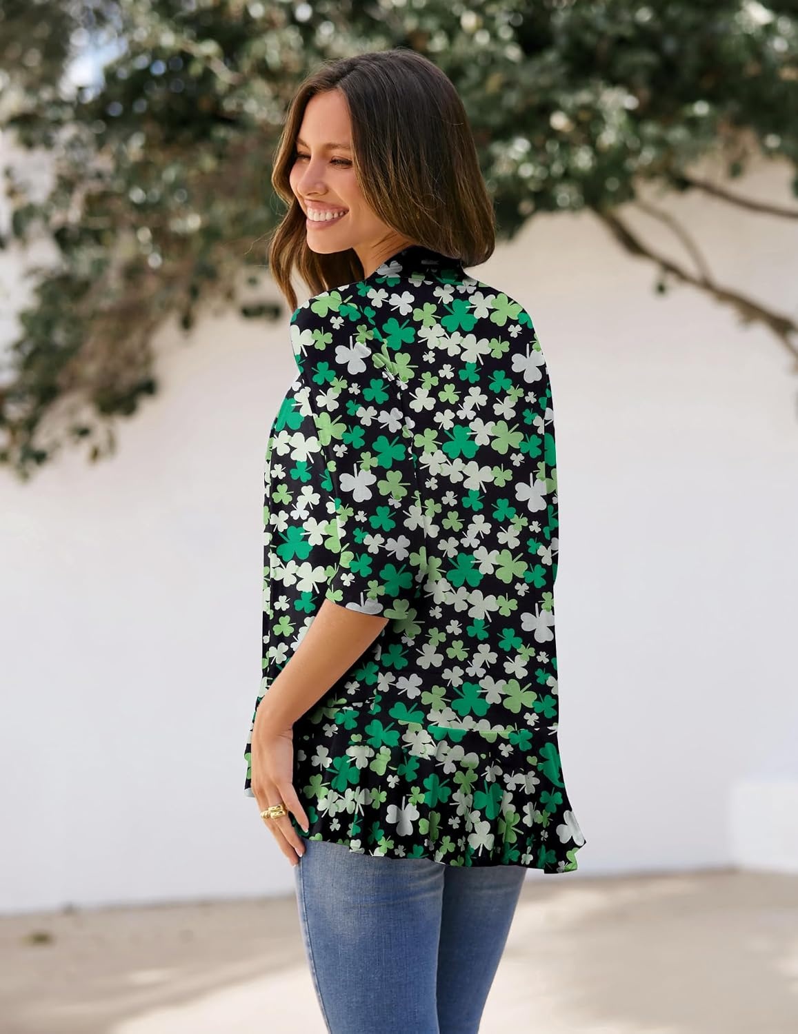 image:imageZeagoo Womens Open Front Cardigan 2026 Spring Summer Lightweight 34 Sleeve Draped Ruffles Cardigans S3XLZw559