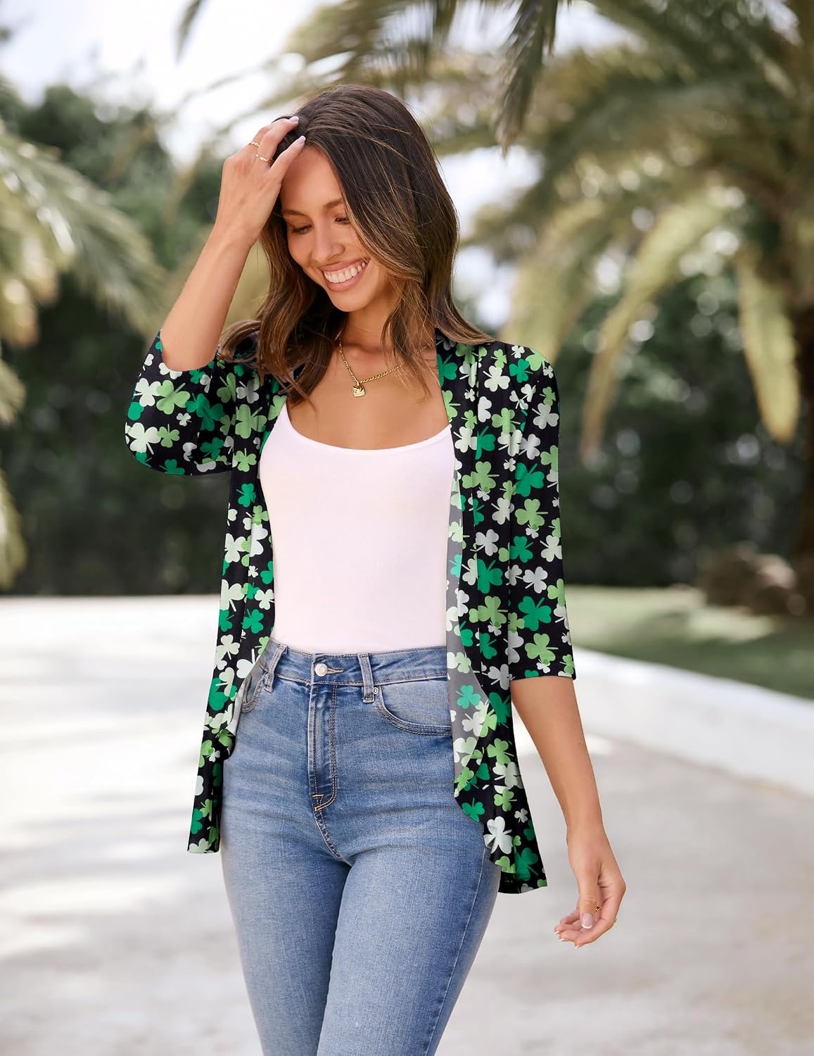 image:imageZeagoo Womens Open Front Cardigan 2026 Spring Summer Lightweight 34 Sleeve Draped Ruffles Cardigans S3XLZw559