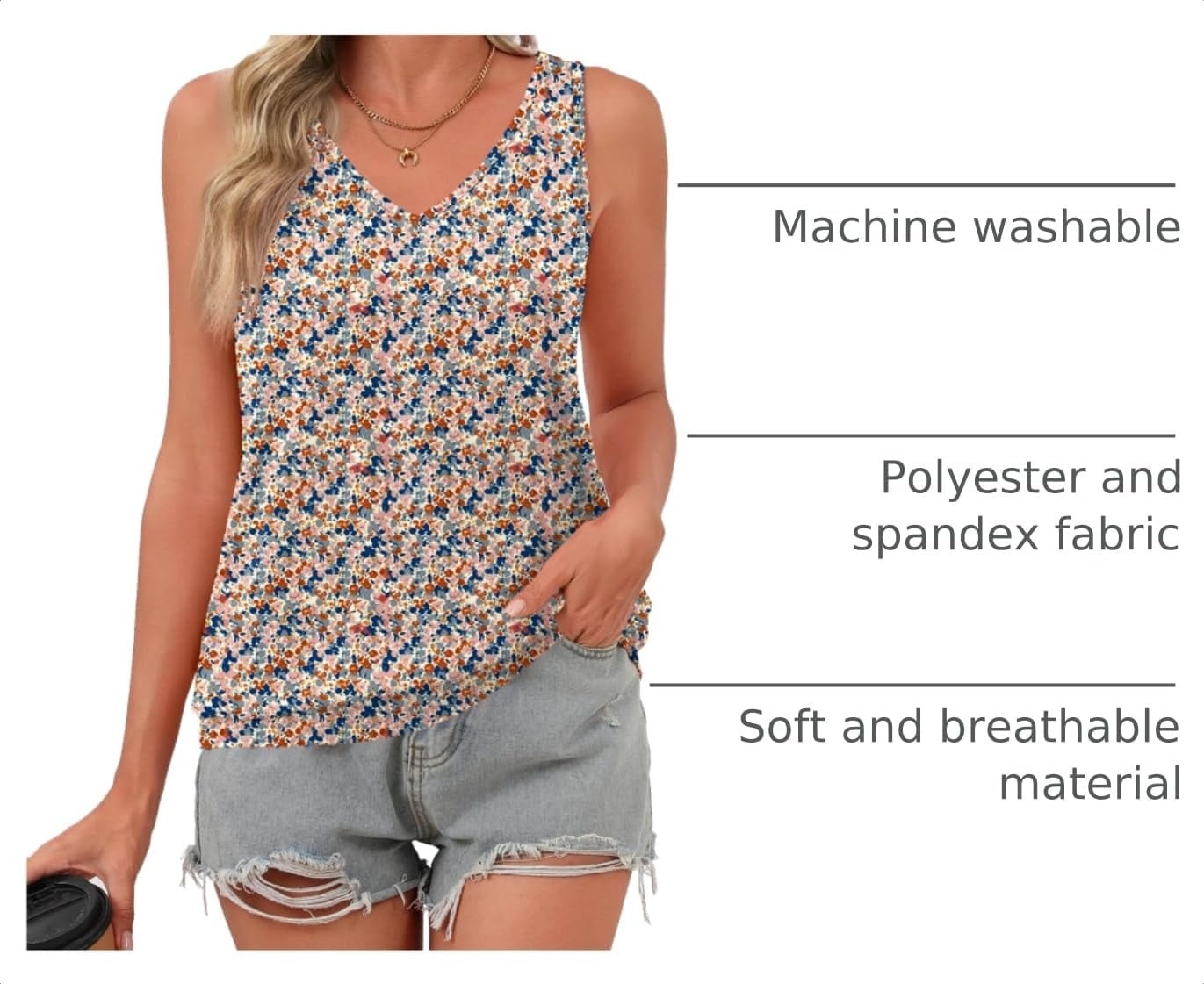 image:imageZeagoo Womens Summer Tank Tops V Neck Sleeveless Tops Casual Loose Fit Solid Floral Tanks Cute Basic Banded Cami ShirtsPa115