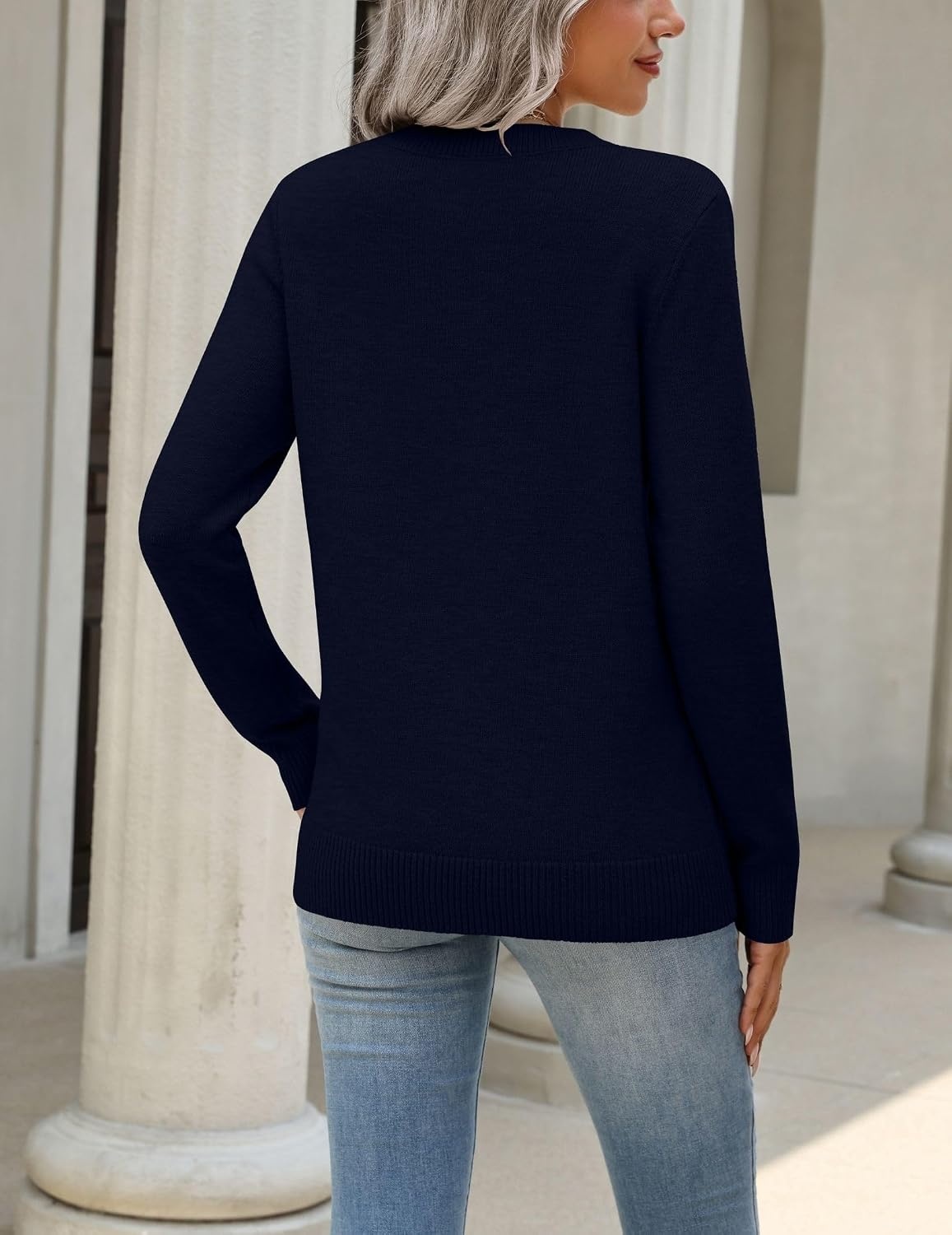 image:imageZeagoo Womens Wool Blend Sweater Crewneck Long Sleeve Tops Fashion Clothing Zeagoo Womens Wool Blend Crewneck Sweater Long Sleeve Soft Knit Pullover Lightweight Business Casual Black Fashion ClothingNavy Blue