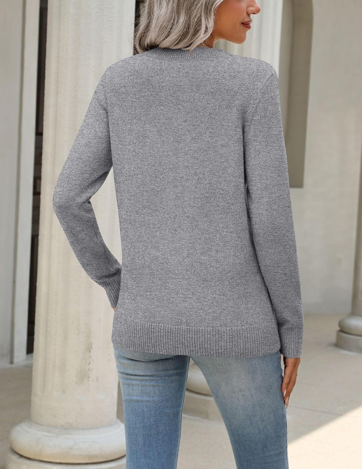 image:imageZeagoo Womens Wool Blend Sweater Crewneck Long Sleeve Tops Fashion Clothing Zeagoo Womens Wool Blend Crewneck Sweater Long Sleeve Soft Knit Pullover Lightweight Business Casual Black Fashion ClothingGrey