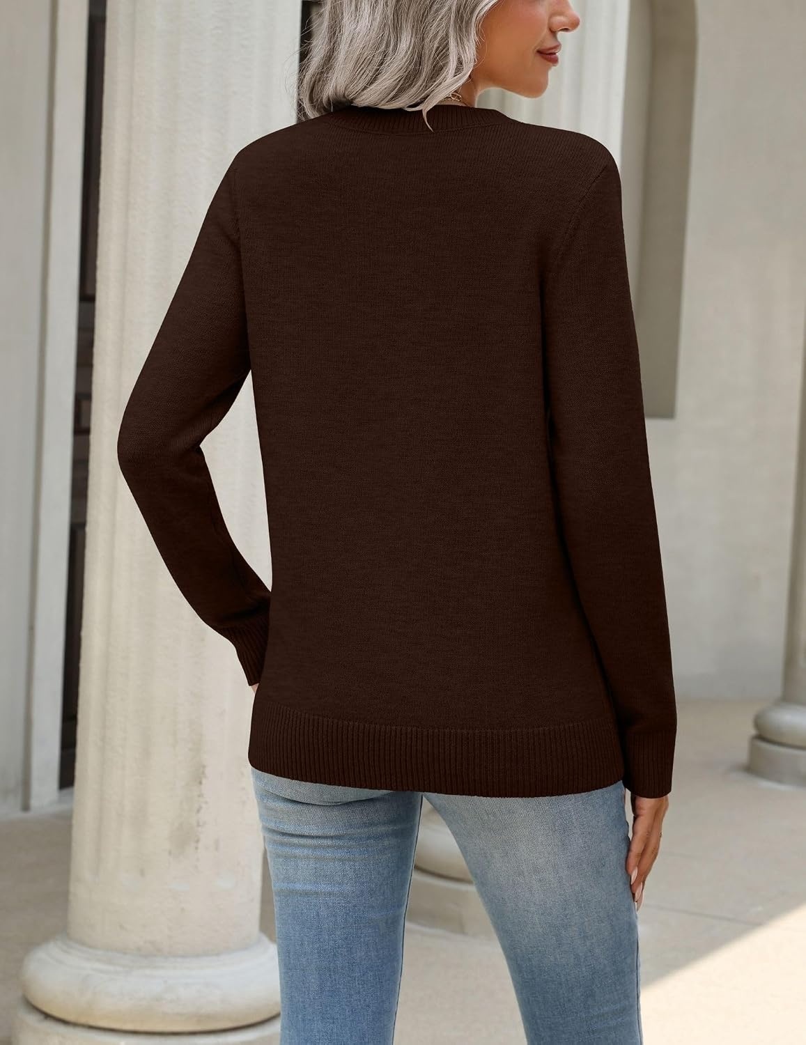 image:imageZeagoo Womens Wool Blend Sweater Crewneck Long Sleeve Tops Fashion Clothing Zeagoo Womens Wool Blend Crewneck Sweater Long Sleeve Soft Knit Pullover Lightweight Business Casual Black Fashion ClothingCoffee