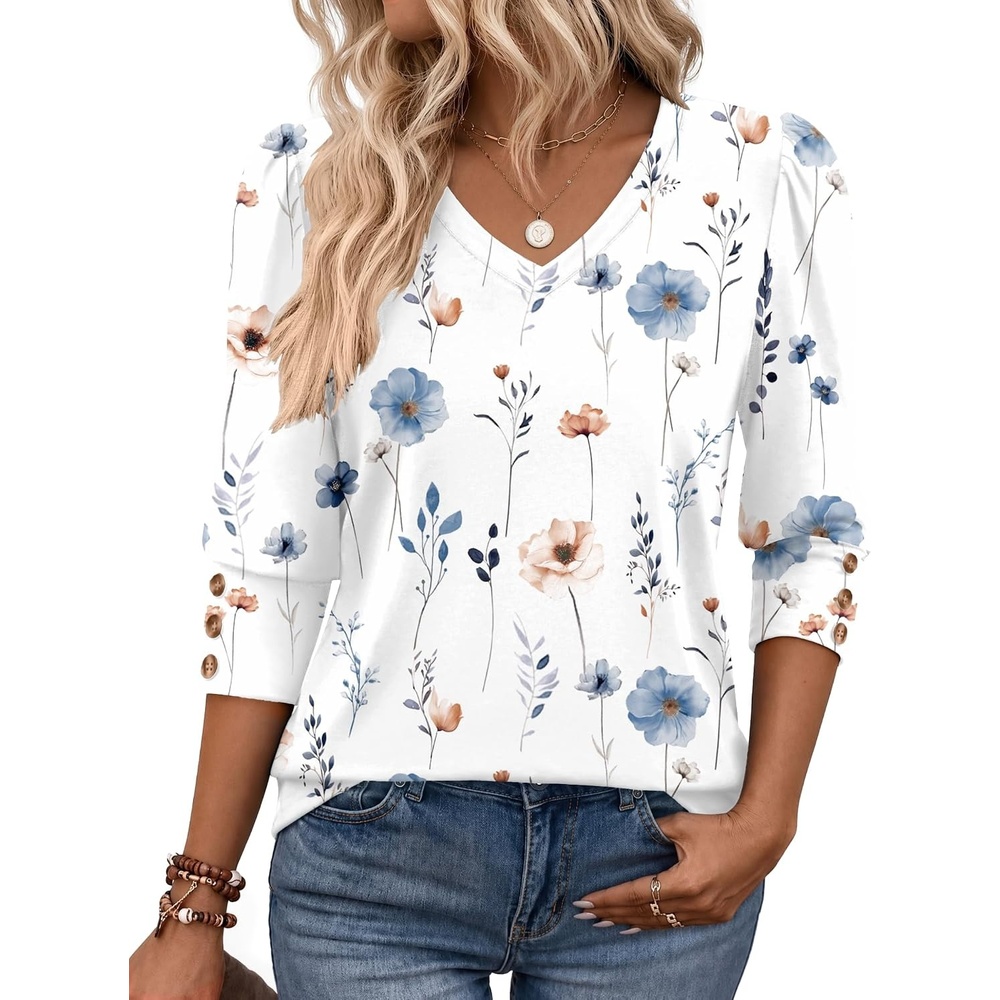 image:imageZeagoo Womens 34 Sleeve V Neck T Shirts Dressy Casual Tops Business Work Tops Going Out Blouse Early Fall Fashion Outfits Soft Basic Tee01bf290