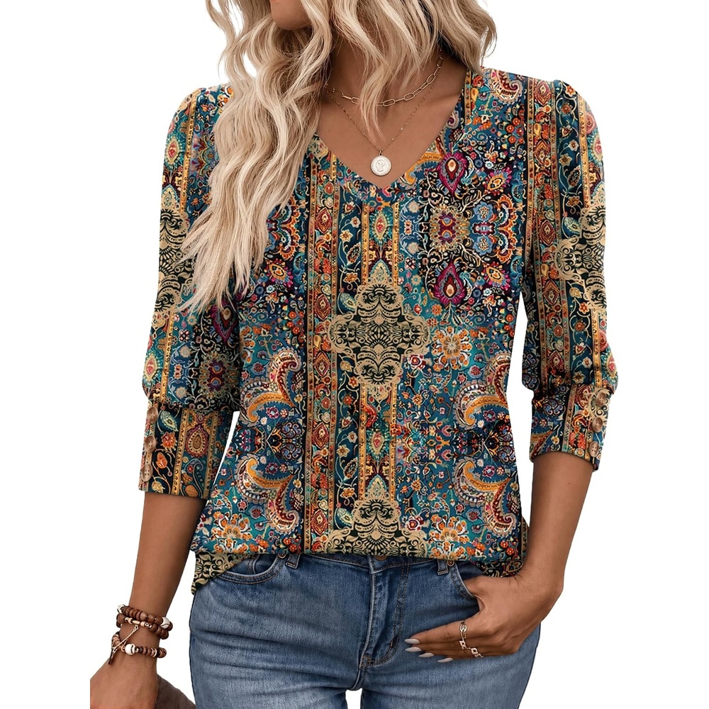 image:imageZeagoo Womens 34 Sleeve V Neck T Shirts Dressy Casual Tops Business Work Tops Going Out Blouse Early Fall Fashion Outfits Soft Basic Tee01mz721