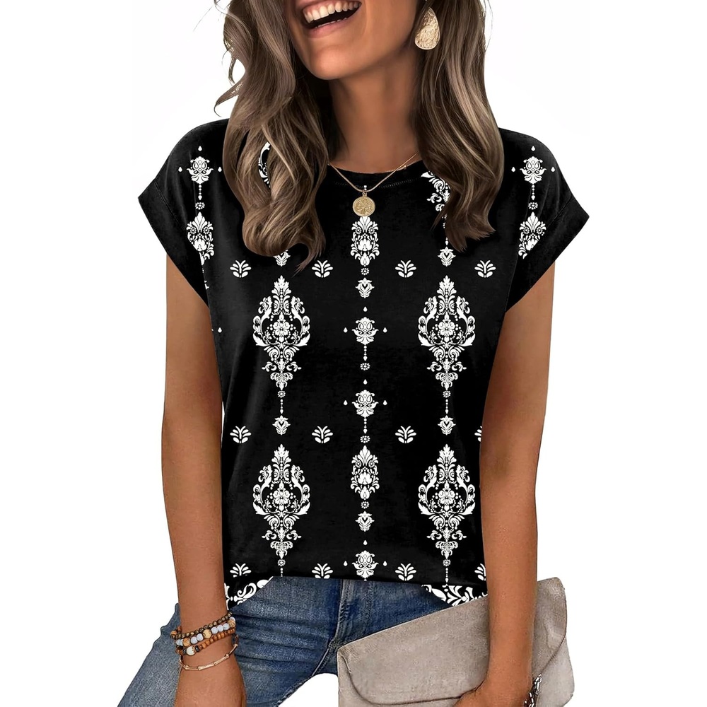 image:imageZeagoo Womens Tops Summer Casual Cap Sleeve Tshirts Shirts Business Dressy Spring Fashion Outfits Trendy ClothesBlack Vintage