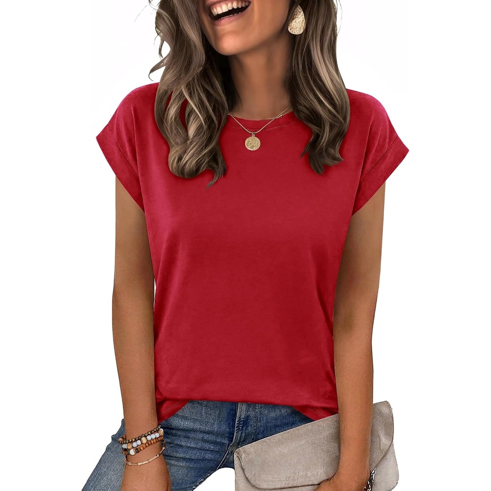 image:imageZeagoo Womens Tops Summer Casual Cap Sleeve Tshirts Shirts Business Dressy Spring Fashion Outfits Trendy ClothesRed Color