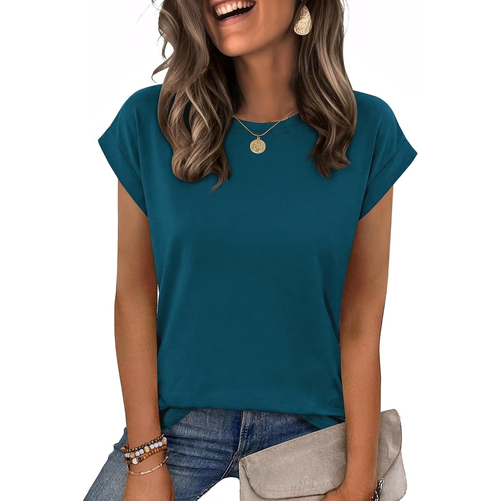image:imageZeagoo Womens Tops Summer Casual Cap Sleeve Tshirts Shirts Business Dressy Spring Fashion Outfits Trendy ClothesTeal