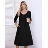 Zeagoo 3/4 Sleeve Women’s Dress Pleated Midi Dresses 2026 Floral T Shirt Dress with Pockets Casual Flowy A-Line Dresses(Black)
