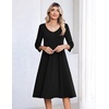 Zeagoo 3/4 Sleeve Women’s Dress Pleated Midi Dresses 2026 Floral T Shirt Dress with Pockets Casual Flowy A-Line Dresses(Black)