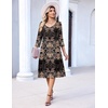 Zeagoo 3/4 Sleeve Women’s Dress Pleated Midi Dresses 2026 Floral T Shirt Dress with Pockets Casual Flowy A-Line Dresses(Black Printed)