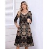Zeagoo 3/4 Sleeve Women’s Dress Pleated Midi Dresses 2026 Floral T Shirt Dress with Pockets Casual Flowy A-Line Dresses(Black Printed)
