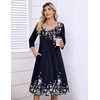 Zeagoo 3/4 Sleeve Women’s Dress Pleated Midi Dresses 2026 Floral T Shirt Dress with Pockets Casual Flowy A-Line Dresses(Blue Print)