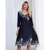 Zeagoo 3/4 Sleeve Women’s Dress Pleated Midi Dresses 2026 Floral T Shirt Dress with Pockets Casual Flowy A-Line Dresses(Blue Print)