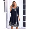 Zeagoo 3/4 Sleeve Women’s Dress Pleated Midi Dresses 2026 Floral T Shirt Dress with Pockets Casual Flowy A-Line Dresses(Blue Print)