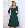 Zeagoo 3/4 Sleeve Women’s Dress Pleated Midi Dresses 2026 Floral T Shirt Dress with Pockets Casual Flowy A-Line Dresses(Dark Green)