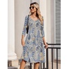 Zeagoo 3/4 Sleeve Women’s Dress Pleated Midi Dresses 2026 Floral T Shirt Dress with Pockets Casual Flowy A-Line Dresses(Ethnic Blue)