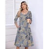 Zeagoo 3/4 Sleeve Women’s Dress Pleated Midi Dresses 2026 Floral T Shirt Dress with Pockets Casual Flowy A-Line Dresses(Ethnic Blue)