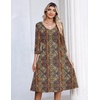 Zeagoo 3/4 Sleeve Women’s Dress Pleated Midi Dresses 2026 Floral T Shirt Dress with Pockets Casual Flowy A-Line Dresses(Ethnic Prints)