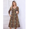 Zeagoo 3/4 Sleeve Women’s Dress Pleated Midi Dresses 2026 Floral T Shirt Dress with Pockets Casual Flowy A-Line Dresses(Ethnic Prints)