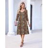 Zeagoo 3/4 Sleeve Women’s Dress Pleated Midi Dresses 2026 Floral T Shirt Dress with Pockets Casual Flowy A-Line Dresses(Ethnic Prints)